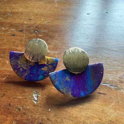 Hand Painted Luna Leather Earrings - Purple/Blue/Gold