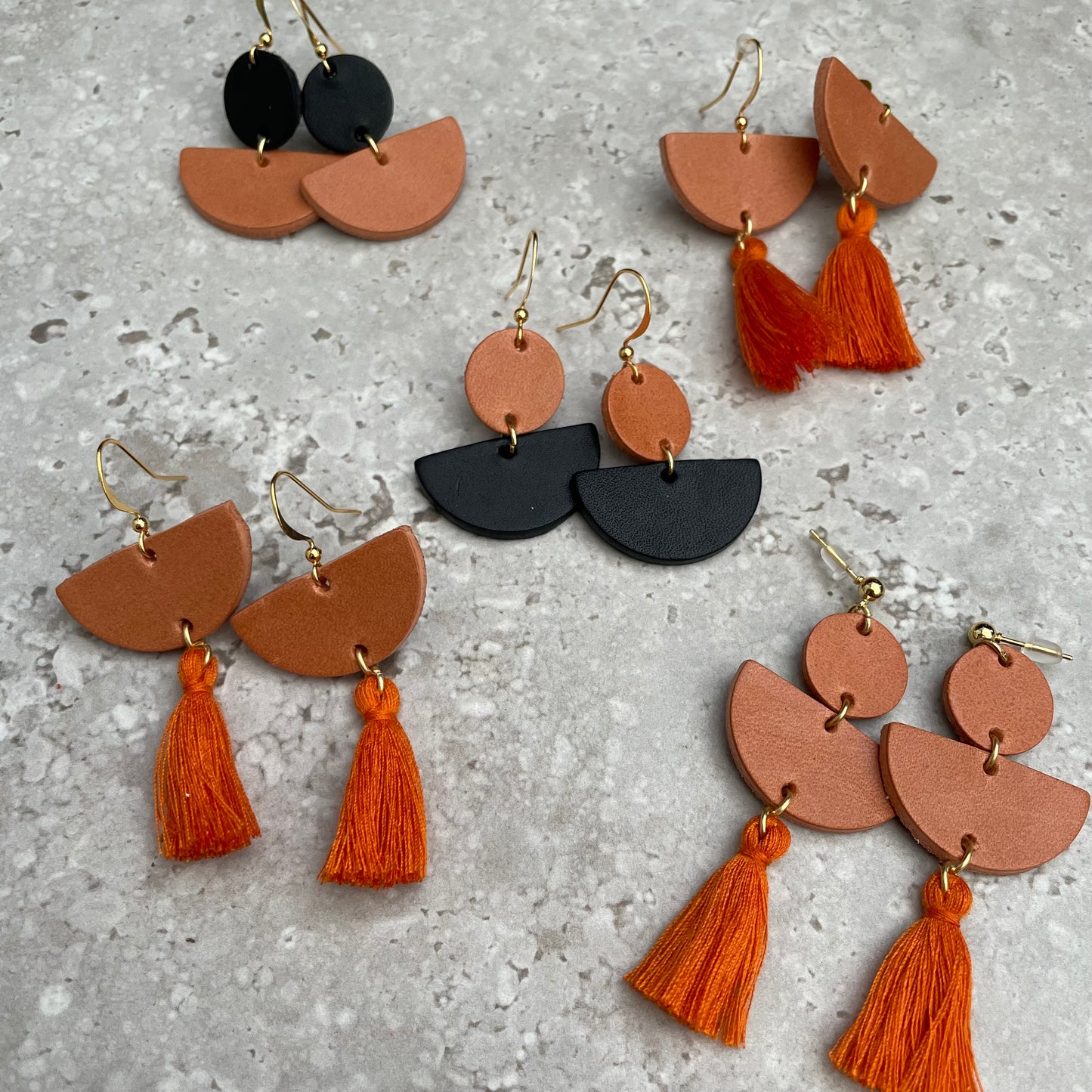 Cinnamon Half Moon Leather Earrings