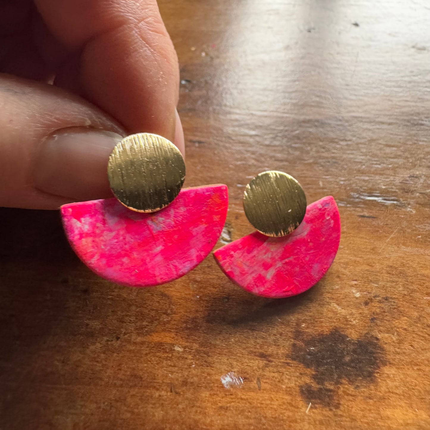 Hand Painted Luna Leather Earrings - Pink