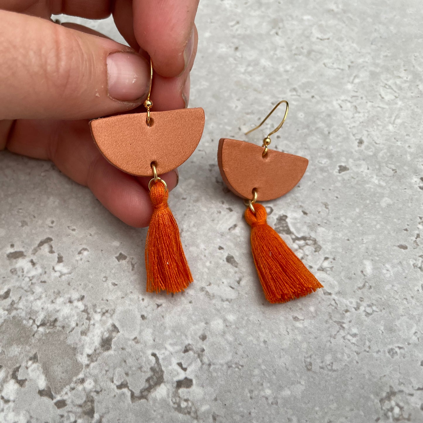 Cinnamon Half Moon Leather Earrings