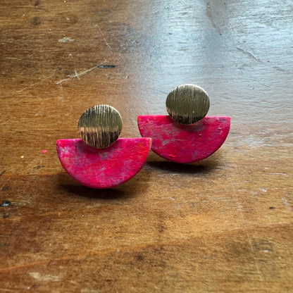 Hand Painted Luna Leather Earrings - Pink