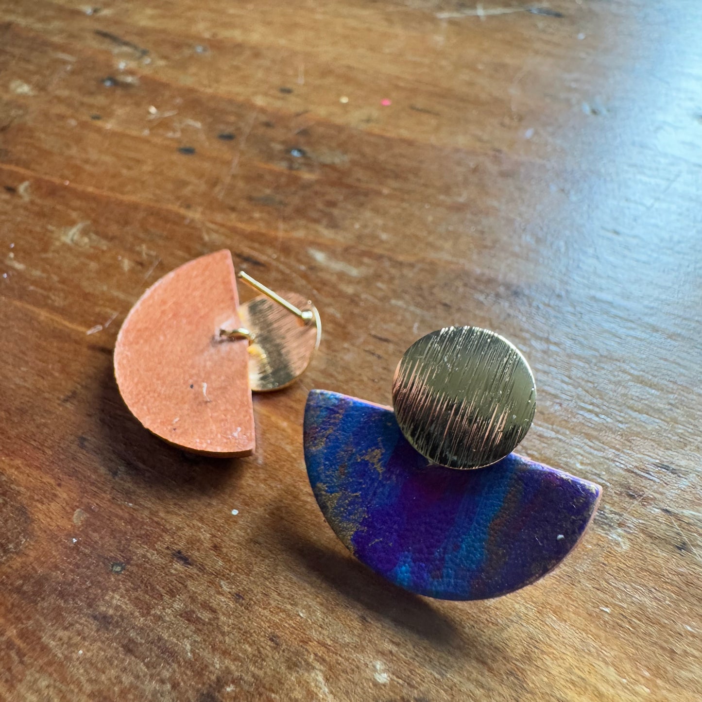 Hand Painted Luna Leather Earrings - Purple/Blue/Gold