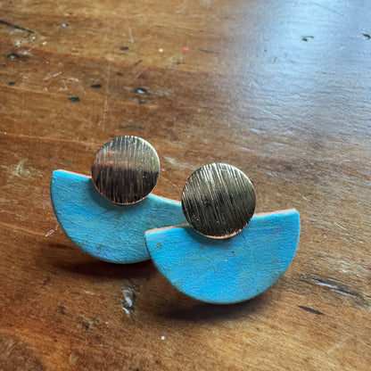 Hand Painted Luna Leather Earrings - Light Blue with Gold