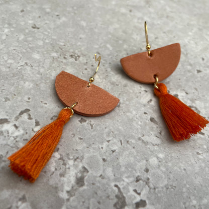 Cinnamon Half Moon Leather Earrings