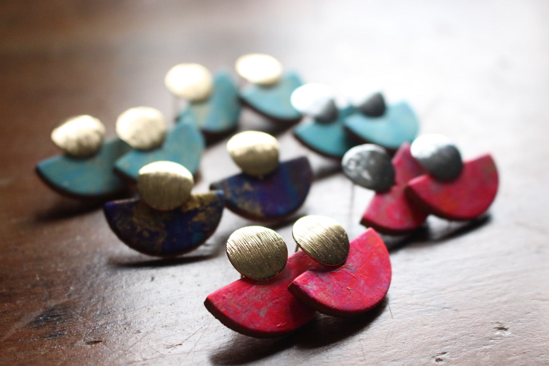 Hand Painted Luna Leather Earrings - Pink