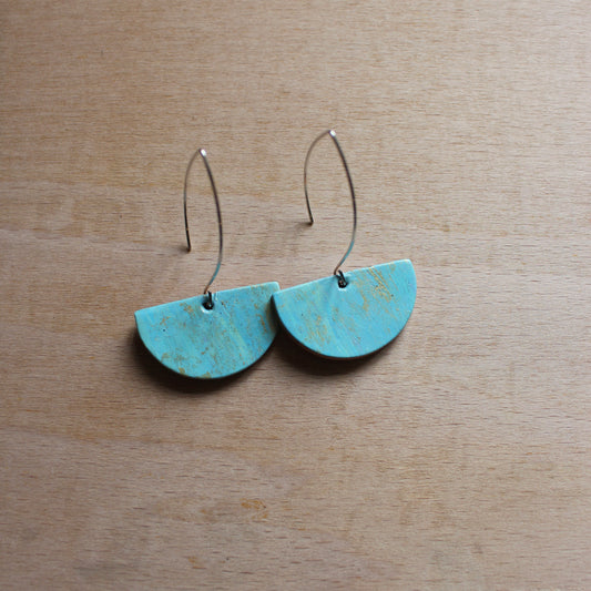 Hand Painted Half Moon Earrings - Aqua/Gold Dust