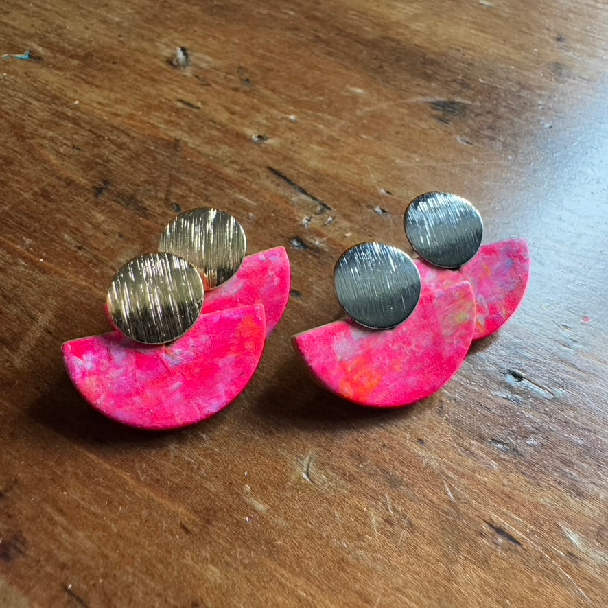 Hand Painted Luna Leather Earrings - Pink