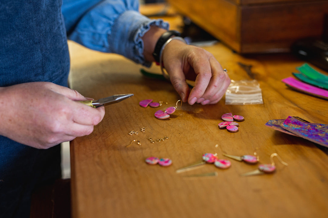 Hand Painted Luna Leather Earrings - Pink