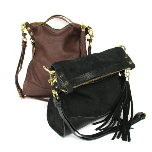 Delilah  Crossbody  Bag - Black Suede/Leather